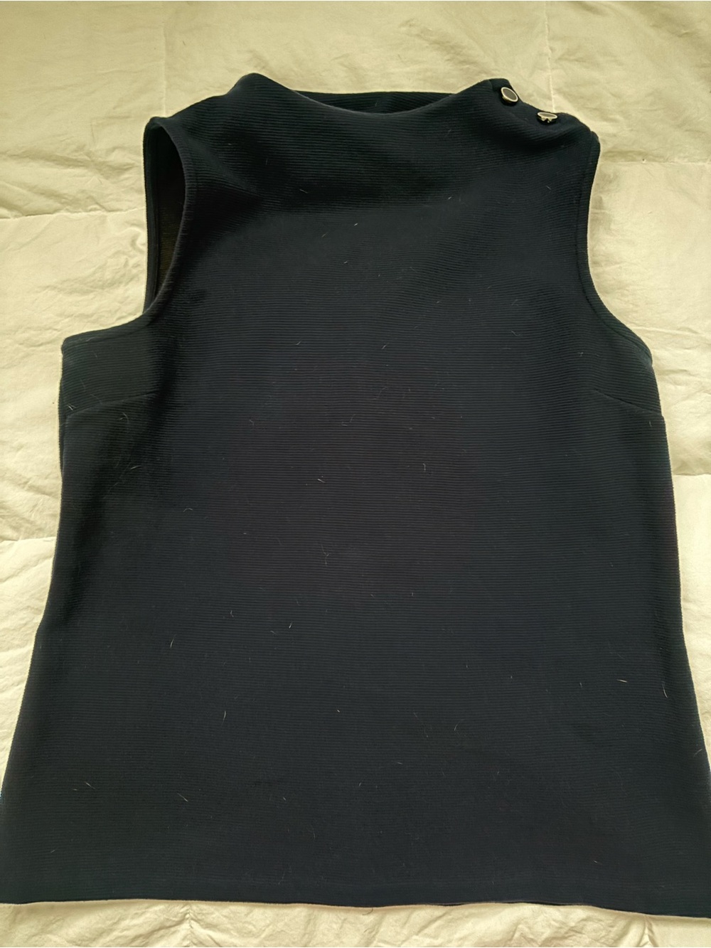 Talbots Sleeveless Navy Mock Neck Top with Button Detail